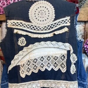 UpCycled Recycled Handmade Reworked Vintage Dyed Lace Denim Vest Gypsy Western